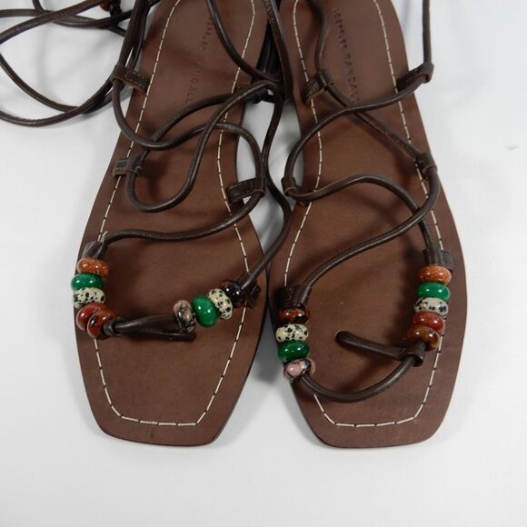 LOEFFLER RANDALL Colleen Ankle Tie Sandals Size 8.5 Brown Leather Beaded NEW - Picture 9 of 13